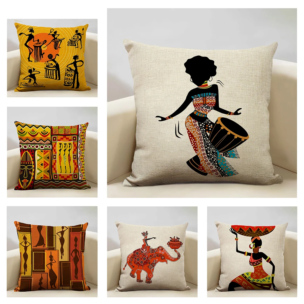 African Oil Painting Cushion Cover – Dancing Girl Art - Glow by Hellen African and Boho Jewelry African Home Decor Cultural Accessories
